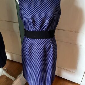 T Tahari Purple and Blue Pleated Sheath Midi Dress